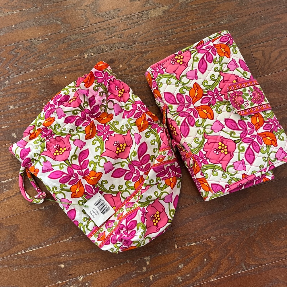 Vera Bradley Pink Flower Changing Pad and Wet Bag